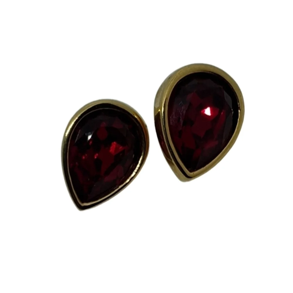 Vintage Swarovski S.A.L. Red Teardrop Stud Earrings